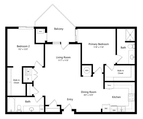 a 2D floorplan of the 2-bedroom Metz at The Conrad in Omaha, NE 68105